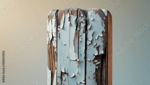 Weathered Wooden Fence Post with Peeling Paint