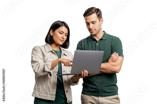 business young man and women working together isolated on white