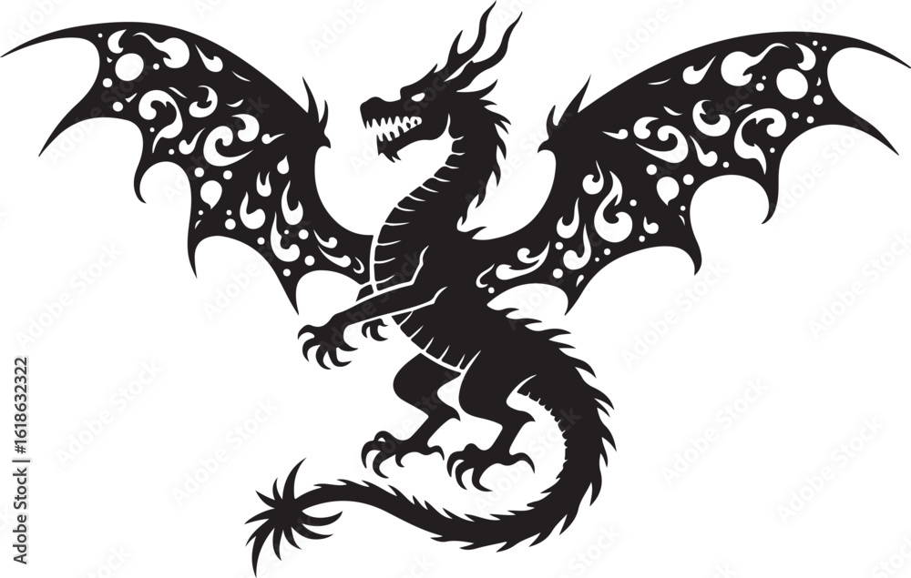 Naklejka premium Mythical Winged Dragon Silhouettes Set