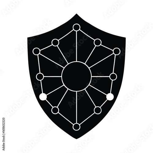 Network Shield with Central Node Connection Security Silhouette