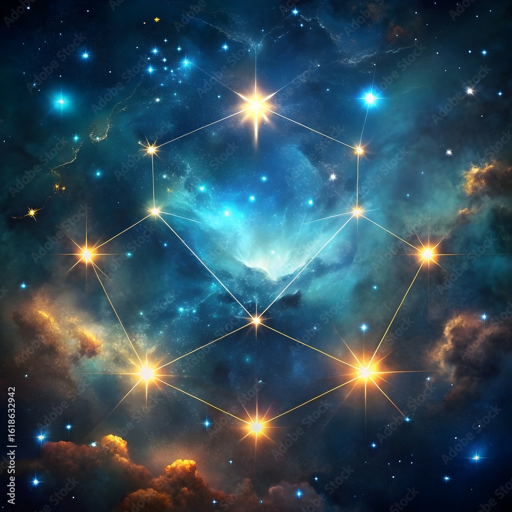 Fototapeta premium Acamar Constellation – Luminous Star Pattern in a Cosmic Nebula