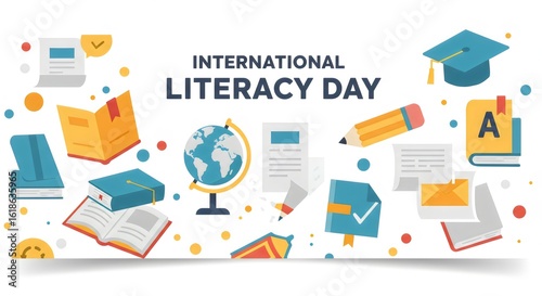 International Literacy Day Flat Icons Set - Education and Learning Concept