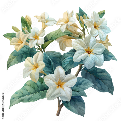 Stephanotis Flower, watercolor drawing vector, isolated on a white background.