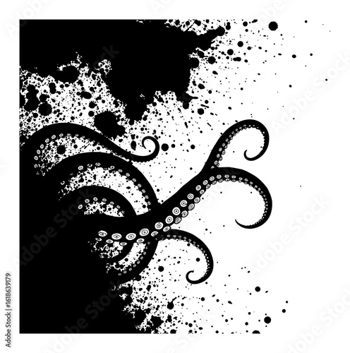 Detailed Scary Tentacles Emerging from Black Liquid Ink Splatter Black and White Drip Splat Abstract Art