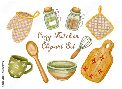 Cozy Kitchen Clipart Set – Watercolor Baking and Cooking Elements, Vector Set