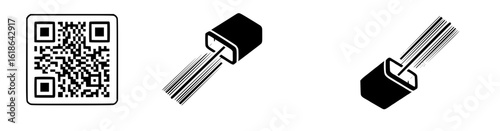 Thin Line QR Code and Scan Icons – Black & White Minimal Vector Graphics for Business Cards

