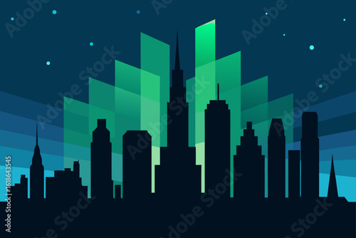 new york city skyline and northern lights