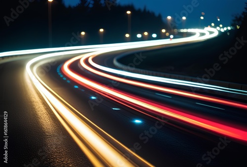 Wallpaper Mural A long exposure shot of car lights trailing through a curved road at night Torontodigital.ca