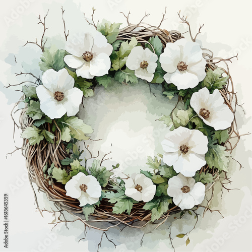 watercolor flower and leaves for decoration generative AI