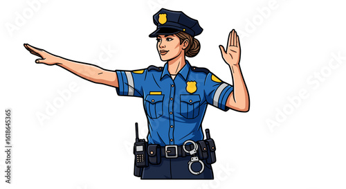 Female Traffic Police Officer Directing Traffic with Hand Signal Isolated on Transparent Background