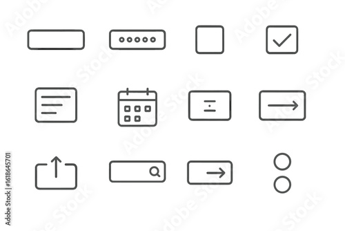 Grey icon set featuring arrows, calendar, and search symbols on gradient background