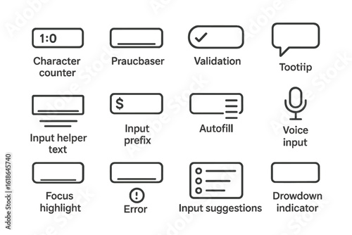 Ui elements for text input: autofill, validation, voice input, error, dropdown