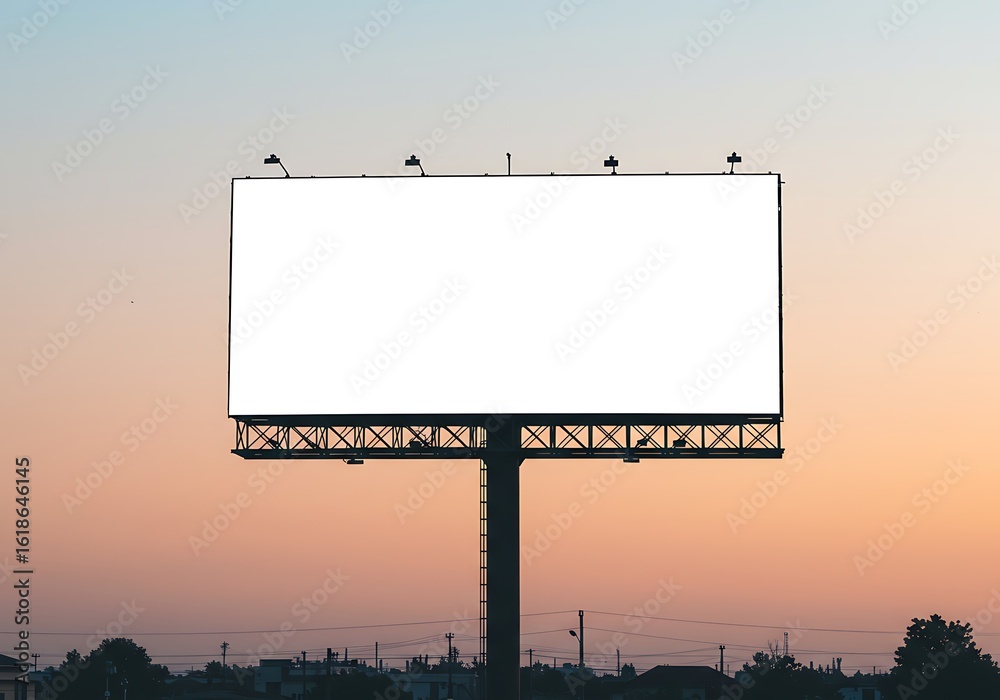 Naklejka premium Blank billboard displaying advertising space against a sunset sky