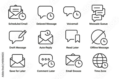 Email and messaging icons with clock symbol on textured background