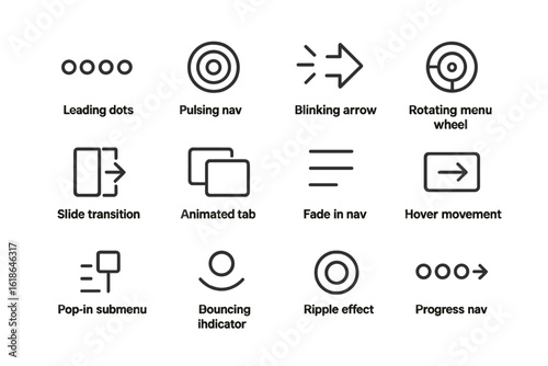 Navigation icons with various effects on dark gradient background
