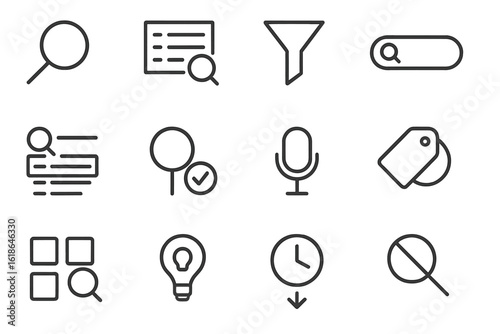 Set of gray search and filter icons on textured background