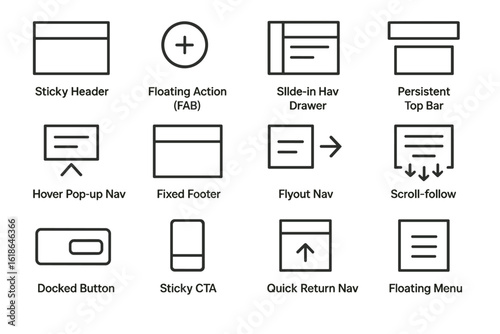 Navigation and interface elements: buttons, bars, drawers, and menus
