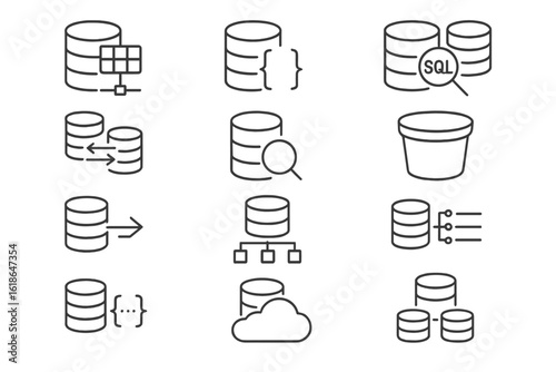 Database technology icons on dark background