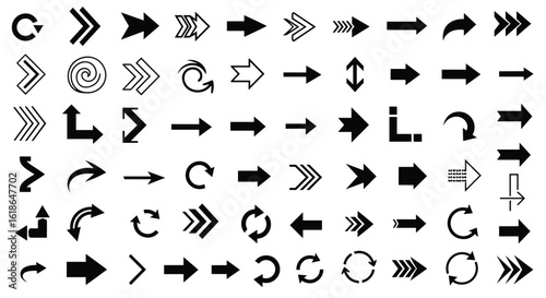 A diverse collection of arrow icons representing direction and navigation concepts for digital interfaces and design projects