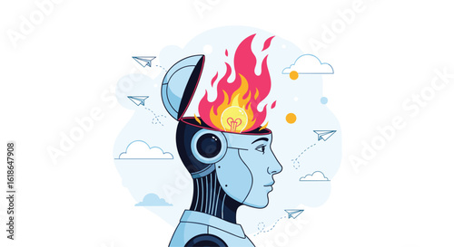 Artificial intelligence overload and mental burnout for robotic minds visualizing cognitive strain and digital stress