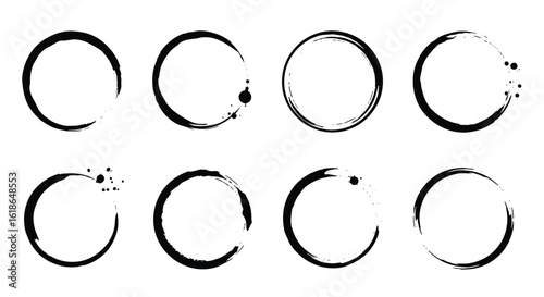 Abstract circular ink splatter brush strokes grunge effect with textured rings collection for design projects