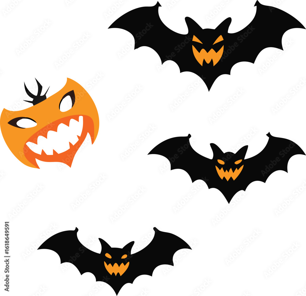Fototapeta premium halloween vector set. Halloween Bat Cartoon - Funny Flying Vampire Character Vector Illustration