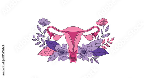 Embracing feminine health and wellness with floral uterus illustrations celebrating women's reproductive system and well-being