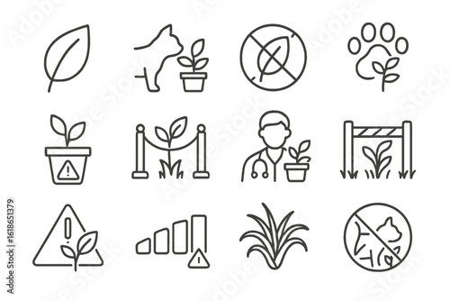 Eco icons set featuring plants, animals, and environmental warnings