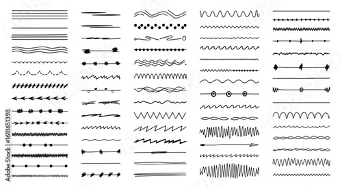 A comprehensive collection of unique decorative line dividers and ornate page separators for graphic design projects and artistic layouts