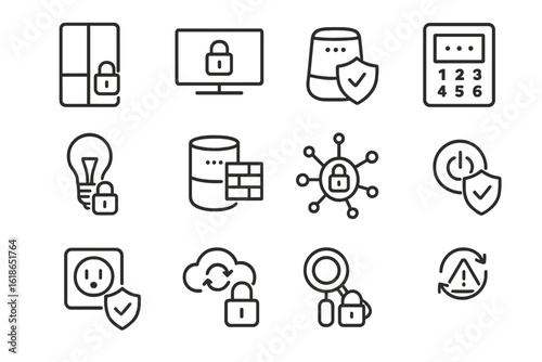 Secure technology icons featuring lock and shield symbols on dark background