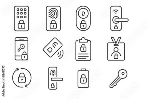 Various lock icons representing security methods in digital and physical access
