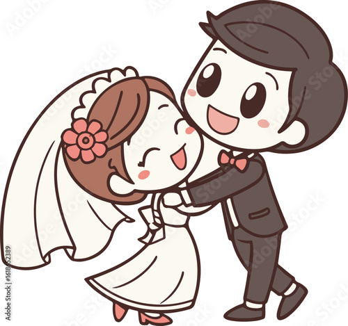 Sweet wedding moment illustration of a newly married couple sharing a romantic connection and joy