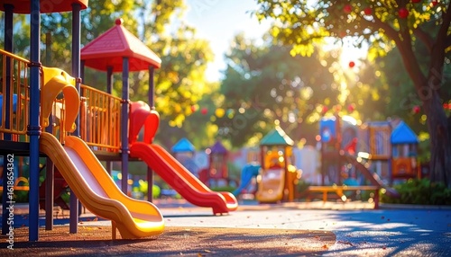 Wallpaper Mural Playground with Colorful Slides and Sunlight in Urban Setting Torontodigital.ca