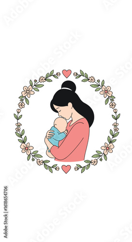 A tender portrait of maternal love embracing a cherished infant within a floral embrace