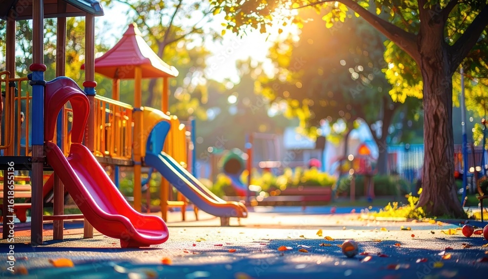 custom made wallpaper toronto digitalColorful Playground Slides Under Golden Sunlight in Afternoon Glow