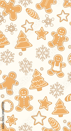 Festive holiday baked goods patterns featuring gingerbread cookies christmas trees stars snowflakes and other seasonal delights