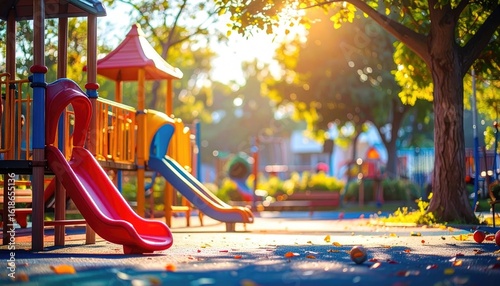 Wallpaper Mural Colorful Playground Slides Under Golden Sunlight in Afternoon Glow Torontodigital.ca