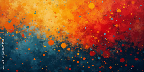 Bright red and yellow paint creates a fiery grunge texture, an artistic background with a hot, smoky design