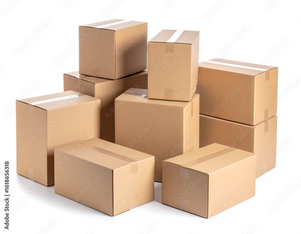 Stacked cardboard boxes on white background Stacked cardboard boxes on white background