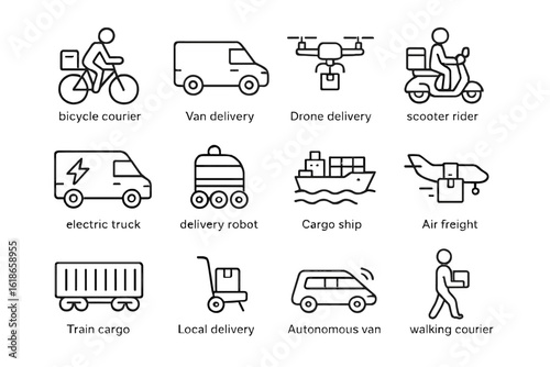 Various types of modern delivery transportation methods illustrated