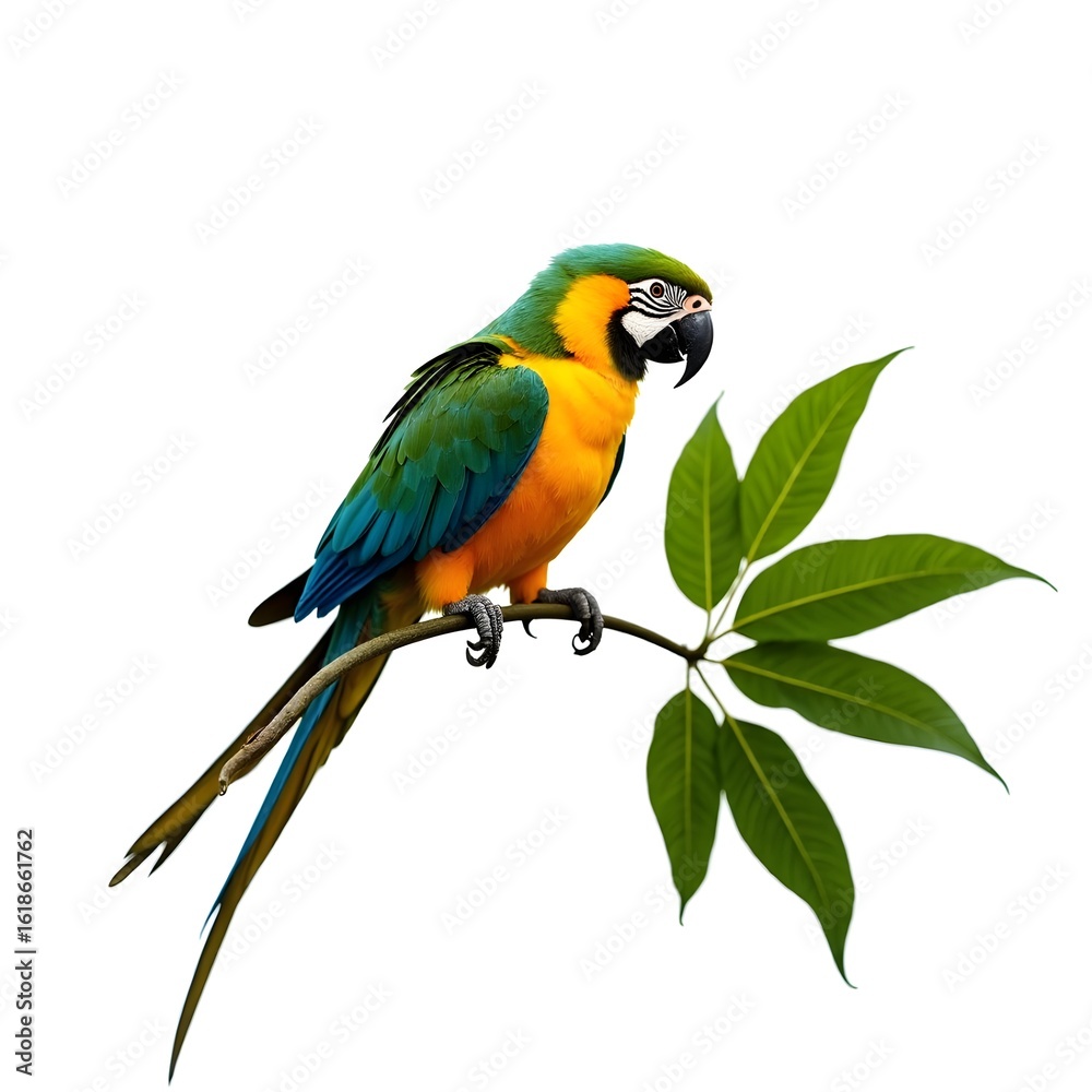 Naklejka premium Colorful Macaw Parrot Perched on a Branch