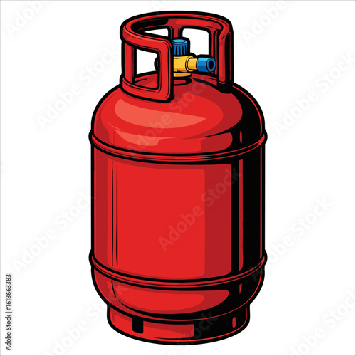 Red propane gas cylinder cartoon illustration, hand drawn and raster style on transparent background, ideal for energy and fuel design content