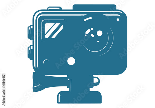 Vector illustration of action camera icon, a compact digital device for capturing videos and photos, often used for sports and outdoor activities, isolated on white background