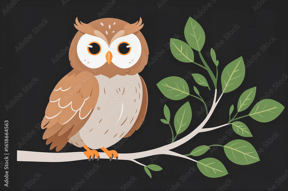 Fototapeta premium Cute Cartoon Owl on a Branch