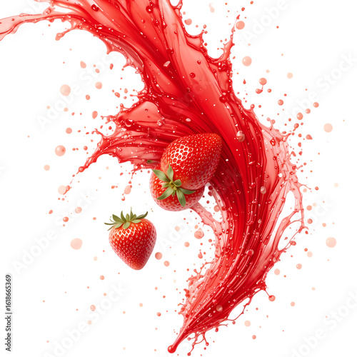 Strawberry Juice Splash Isolated on White Background