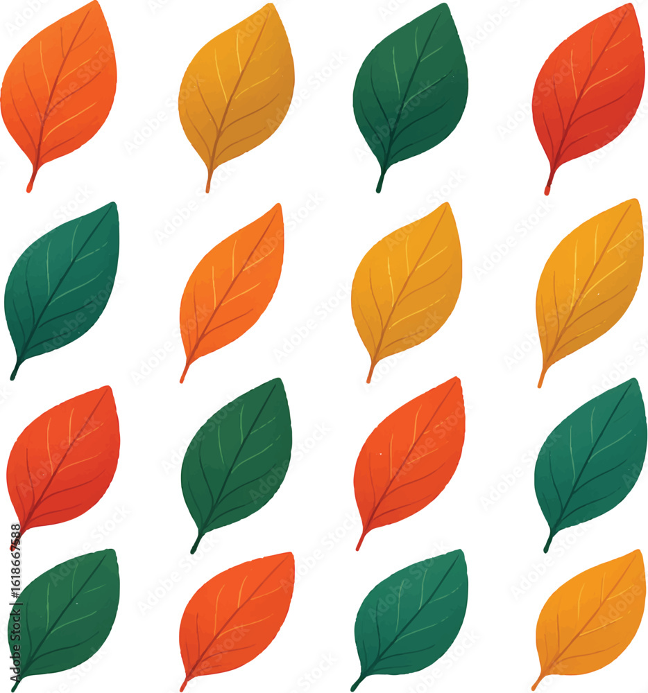 Obraz premium Colorful Autumn and Green Leaf Set – Vector Illustration