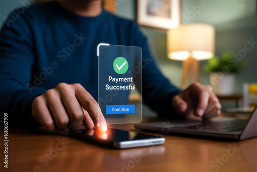 Successful mobile payment and online transaction confirmation concept