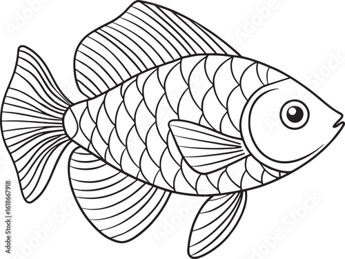 Detailed gourami fish line art great for educational materials and creative aquatic themed coloring books