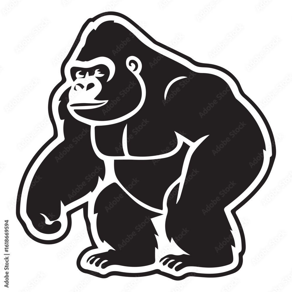 Fototapeta premium Silhouette Style Vector Minimal Gorilla Logo Design – Modern and Bold Graphic Template for Wildlife Conservation, Fitness Brands, Tech Companies, Apparel, and Strong Business Identity in EPS Format