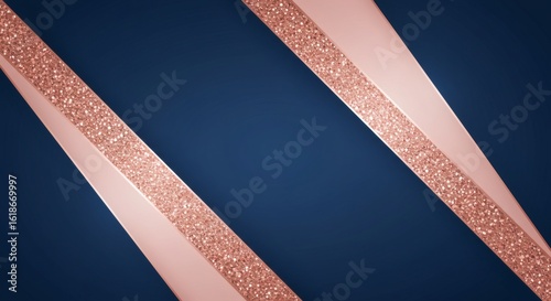 Abstract Geometric Background with Rose Gold Glitter and Navy Blue
